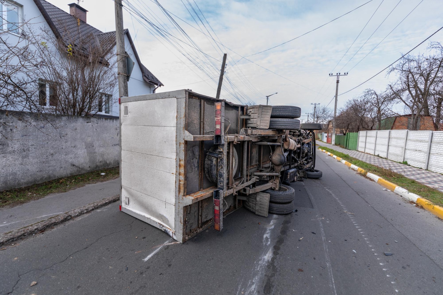 Truck tipped over on a road