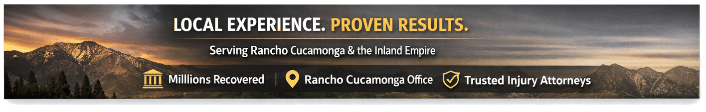 Promotional banner for Muhareb Law Group highlighting local experience, proven results, and personal injury representation in Rancho Cucamonga and the Inland Empire