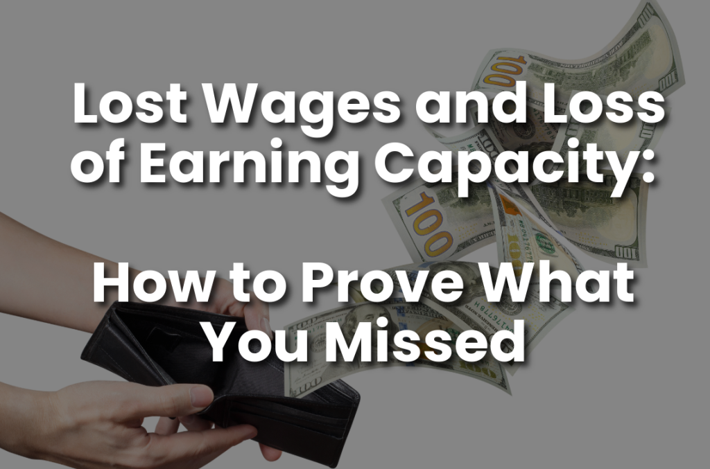 Hands holding an empty wallet with U.S. currency representing lost wages and loss of earning capacity after an injury and the financial impact of missed income.
