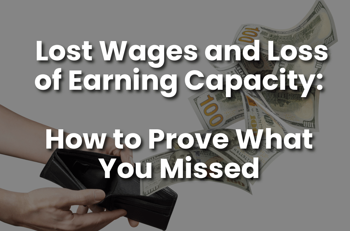 Hands holding an empty wallet with U.S. currency representing lost wages and loss of earning capacity after an injury and the financial impact of missed income.